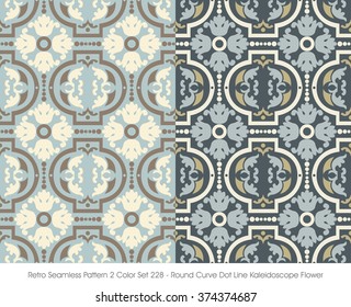 Retro Seamless Pattern 2 Color Set_228 Round Curve Dot Line Kaleidoscope Flower
