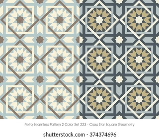 Retro Seamless Pattern 2 Color Set_223 Cross Star Square Geometry
