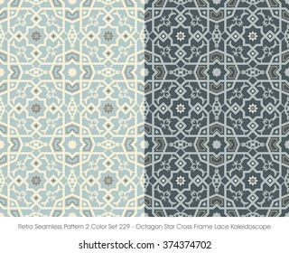 Retro Seamless Pattern 2 Color Set_229 Octagon Star Cross Frame Lace Kaleidoscope
