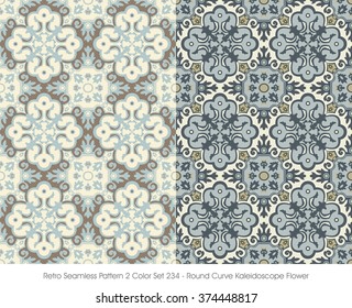 Retro Seamless Pattern 2 Color Set_234 Round Curve Kaleidoscope Flower
