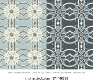 Retro Seamless Pattern 2 Color Set_238 Round Frame Cross Flower Kaleidoscope
