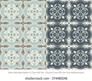 Retro Seamless Pattern 2 Color Set_246 Round Curve Dot Line Vine Kaleidoscope
