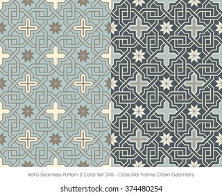 Retro Seamless Pattern 2 Color Set_245 Cross Star Frame Chain Geometry
