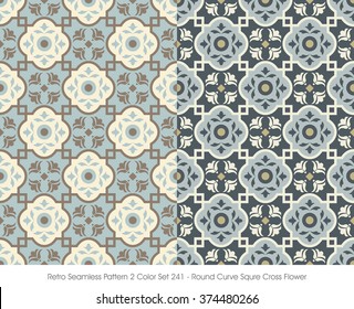 Retro Seamless Pattern 2 Color Set_241 Round Curve Square Cross Flower
