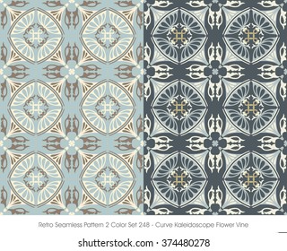 Retro Seamless Pattern 2 Color Set_248 Curve Kaleidoscope Flower Vine
