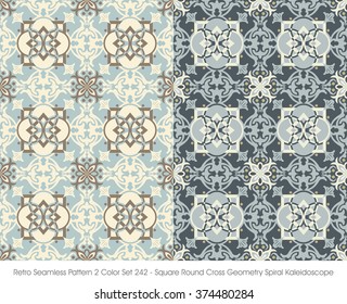 Retro Seamless Pattern 2 Color Set_242 Square Round Cross Geometry Spiral Kaleidoscope
