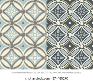 Retro Seamless Pattern 2 Color Set_247 Round Cross Flower Kaleidoscope
