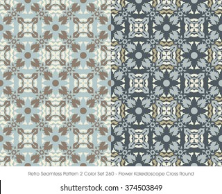Retro Seamless Pattern 2 Color Set_260 Flower Kaleidoscope Cross Round
