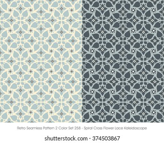 Retro Seamless Pattern 2 Color Set_258 Spiral Cross Flower Lace Kaleidoscope
