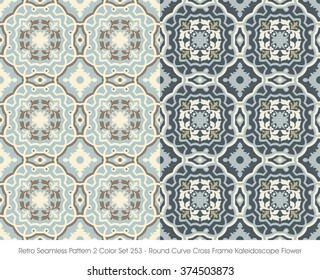 Retro Seamless Pattern 2 Color Set_253 Round Curve Cross Frame Kaleidoscope Flower
