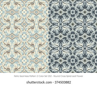 Retro Seamless Pattern 2 Color Set_252 Round Cross Spiral Leaf Flower
