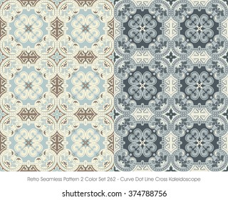 Retro Seamless Pattern 2 Color Set_262 Curve Dot Line Cross Kaleidoscope
