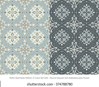 Retro Seamless Pattern 2 Color Set_265 Round Square Dot Kaleidoscope Flower
