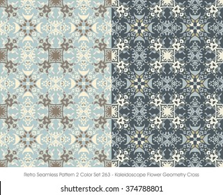 Retro Seamless Pattern 2 Color Set_263 Kaleidoscope Flower Geometry Cross
