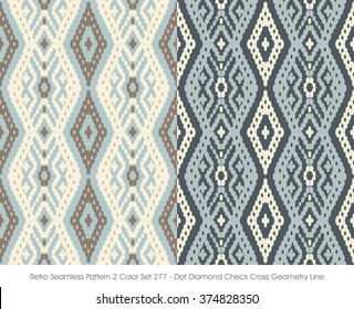 Retro Seamless Pattern 2 Color Set_277 Dot Diamond Check Cross Geometry Line

