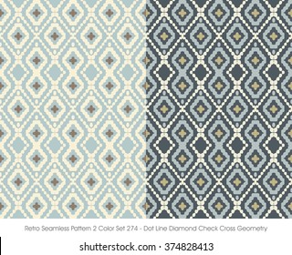 Retro Seamless Pattern 2 Color Set_274 Dot Line Diamond Check Cross Geometry
