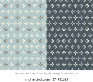 Retro Seamless Pattern 2 Color Set_288 Vintage Cross Flower Leaf
