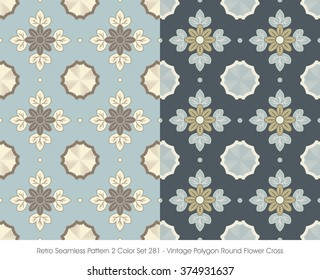 Retro Seamless Pattern 2 Color Set_281 Vintage Polygon Round Flower Cross
