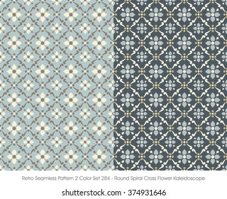 Retro Seamless Pattern 2 Color Set_284 Round Spiral Cross Flower Kaleidoscope
