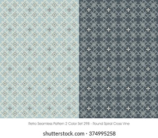 Retro Seamless Pattern 2 Color Set_298 Round Spiral Cross Vine
