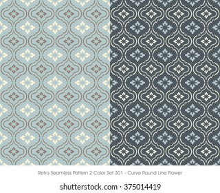 Retro Seamless Pattern 2 Color Set_301 Curve Round Line Flower
