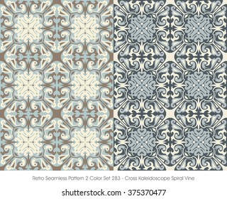 Retro Seamless Pattern 2 Color Set_283 Cross Kaleidoscope Spiral Vine

