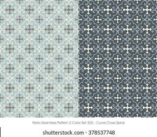 Retro Seamless Pattern 2 Color Set_305 Curve Cross Spiral
