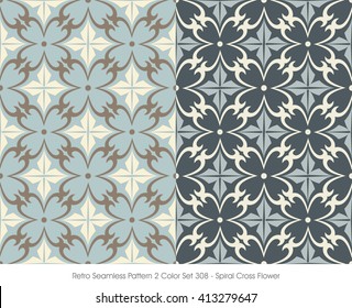 Retro Seamless Pattern 2 Color Set_308 Spiral Cross Flower
