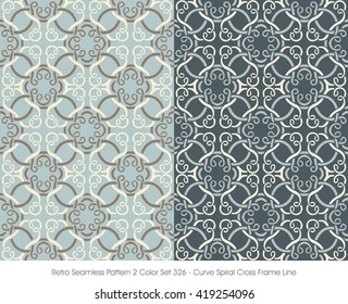 Retro Seamless Pattern 2 Color Set_326 Curve Spiral Cross Frame 