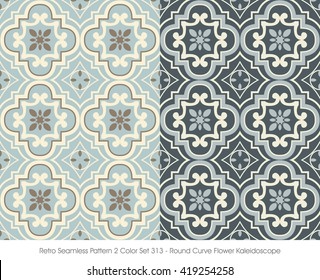 Retro Seamless Pattern 2 Color Set_313 Round Curve Flower Kaleidoscope
