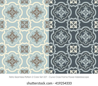 Retro Seamless Pattern 2 Color Set_327 Curve Cross Frame Flower 