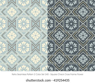 Retro Seamless Pattern 2 Color Set_340 Square Check Cross Frame Flower
