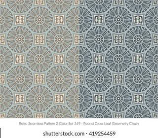 Retro Seamless Pattern 2 Color Set_349 Round Cross Leaf Geometry