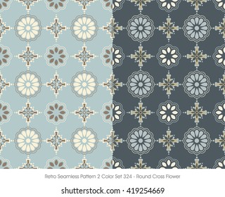 Retro Seamless Pattern 2 Color Set_324 Round Cross Flower