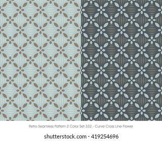 Retro Seamless Pattern 2 Color Set_332 Curve Cross Line Flower