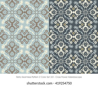 Retro Seamless Pattern 2 Color Set_331 Cross Flower Kaleidoscope