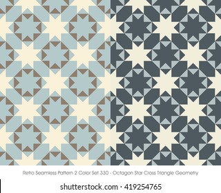 Retro Seamless Pattern 2 Color Set_330 Octagon Star Cross Triangle Geometry
