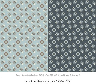 Retro Seamless Pattern 2 Color Set_329 Vintage Flower Spiral Leaf
