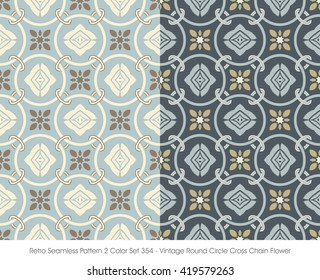 Retro Seamless Pattern 2 Color Set_354 Vintage Round Circle Cros