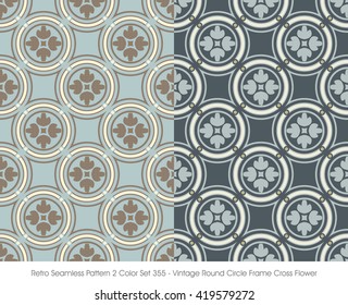 Retro Seamless Pattern 2 Color Set_355 Vintage Round Circle Fram