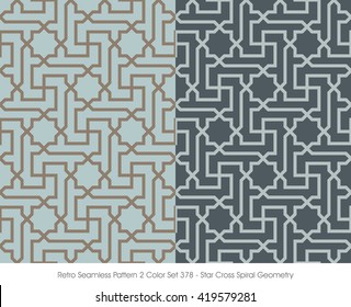 Retro Seamless Pattern 2 Color Set_378 Star Cross Spiral Geometry