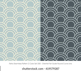 Retro Seamless Pattern 2 Color Set_358 Oriental Fish Scale Round
