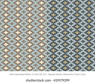 Retro Seamless Pattern 2 Color Set_375 Square Mosaic Geometry Check Cross
