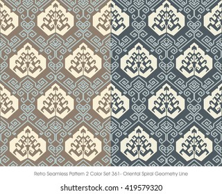 Retro Seamless Pattern 2 Color Set_361 Oriental Spiral Geometry Line
