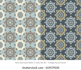 Retro Seamless Pattern 2 Color Set_381 Vintage Round Flower