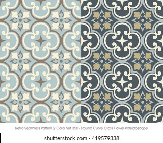 Retro Seamless Pattern 2 Color Set_350 Round Curve Cross Flower 