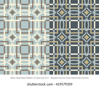 Retro Seamless Pattern 2 Color Set_377 Square Round Cross Geometry