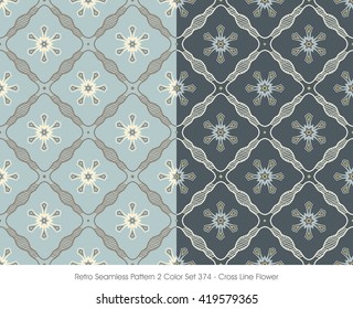 Retro Seamless Pattern 2 Color Set_374 Cross Line Flower