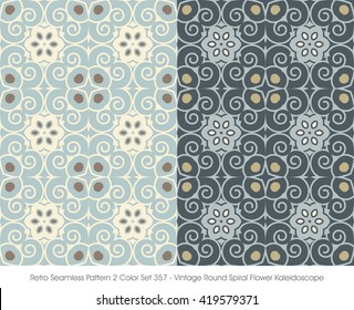 Retro Seamless Pattern 2 Color Set_356 Vintage Round Spiral Flow