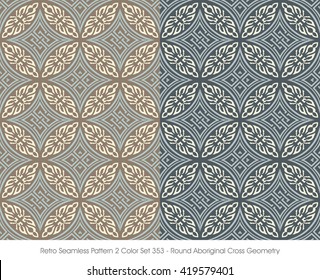 Retro Seamless Pattern 2 Color Set_353 Round Aboriginal Cross Ge